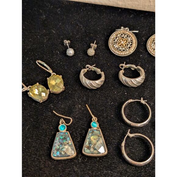 Lot of Nine Pair Silver Tone Pierced Earrings - Picture 2 of 6